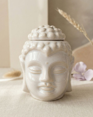 Ceramiczny kominek do aromaterapii Głowa Buddy - biały