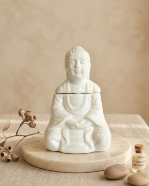 Ceramiczny kominek zapachowy siedzący BUDDA - biały