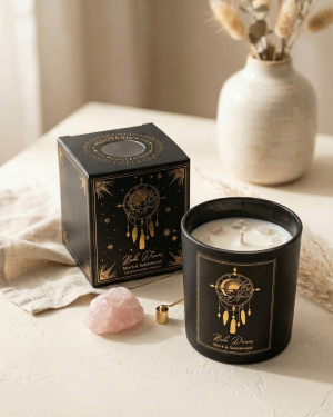 Świeca sojowa manifestacyjna Boho Dreams – Drzewo sandałowe & Mirra