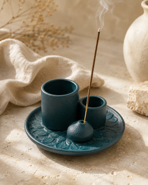 Podstawka ceramiczna na kadzidełka Palo Santo i Pęczek - morska