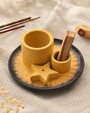 Podstawka ceramiczna na kadzidełka Palo Santo i Pęczek - żółta