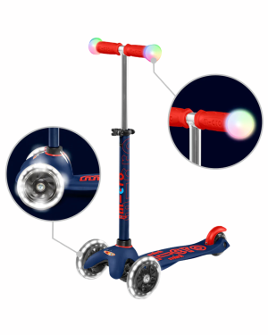 Micro - hulajnoga ze świecącymi kołami i rączkami Mini Micro Deluxe Magic LED Navy Blue