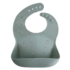 Mushie - śliniak silikonowy z kieszonką Cambridge Blue Confetti