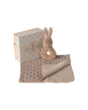 Maileg - zestaw prezentowy z grzechotką Królik - Cream peach