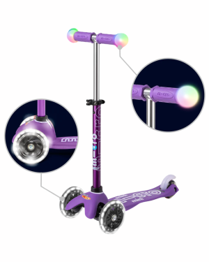 Micro - hulajnoga ze świecącymi kołami i rączkami Mini Micro Deluxe Magic LED Purple