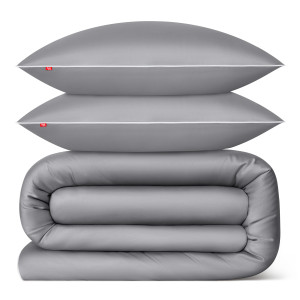 Pościel satynowa 200x220 cm + 2x 70x80 cm szara - 100% bawełna premium