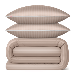 Pościel adamaszkowa 200x220 cm + 2x 70x80 cm beżowa - 100% bawełna premium