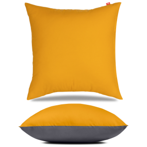 OUTLET Poszewka bawełniana na poduszkę musztardowo-antracytowa 40x40