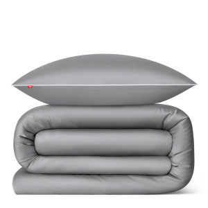 OUTLET Pościel satynowa 140x200 cm + 1x 70x80 cm szara - 100% bawełna premium