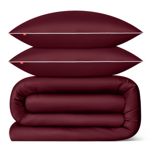 Pościel satynowa 160x200 cm + 2x 70x80 cm burgundowa - 100% bawełna premium