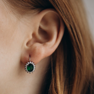 Kolczyki srebrne z zielonym kryształem