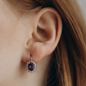 Kolczyki srebrne z fioletowym kryształem