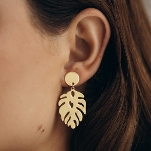 Kolczyki pozłacane liść monstery