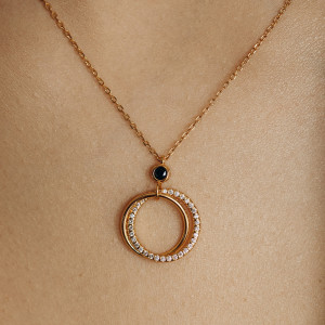 Pozłacany naszyjnik z podwójnym kółkiem i cyrkoniami