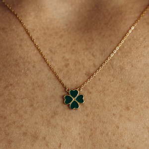 Naszyjnik pozłacany zielona koniczyna