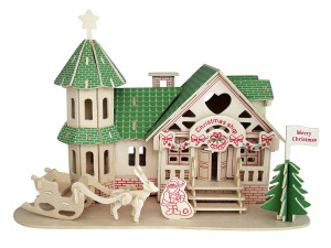 Domek sklep świąteczny składanka drewniana puzzle 3D