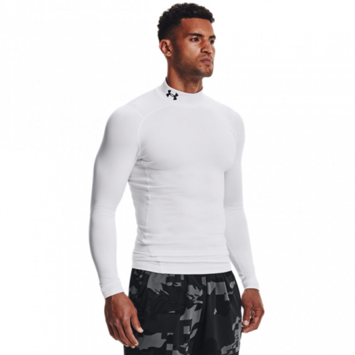 Męski longsleeve treningowy termoaktywny Under Armour UA CG Armour Comp Mock - biały