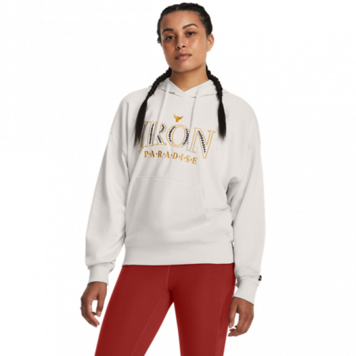 Damska bluza dresowa nierozpinana z kapturem Under Armour Project Rock Everyday Terry Hoody - biała