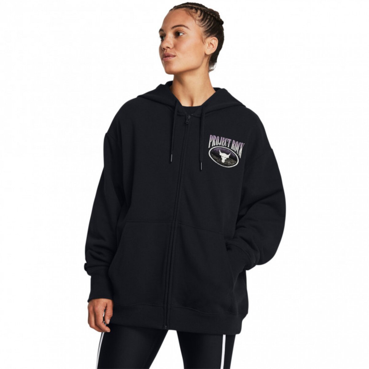 Damska bluza treningowa rozpinana z kapturem Under Armour Project Rock HW Terry FZ OS Q1 - czarna