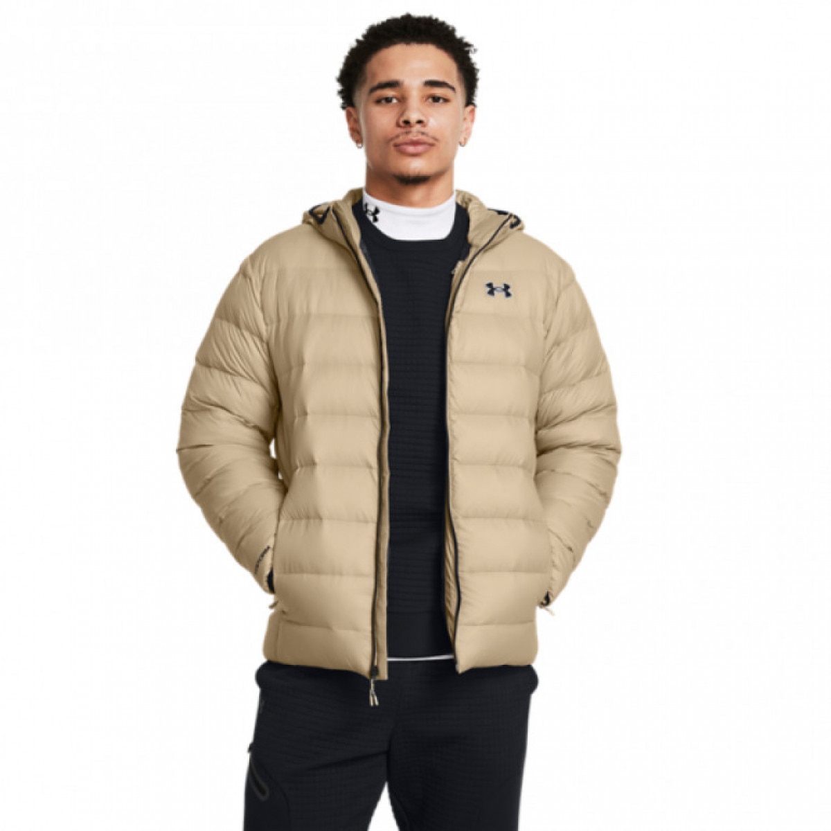 Męska kurtka z puchem naturalnym Under Armour Legend Down Hooded Jacket - beżowa