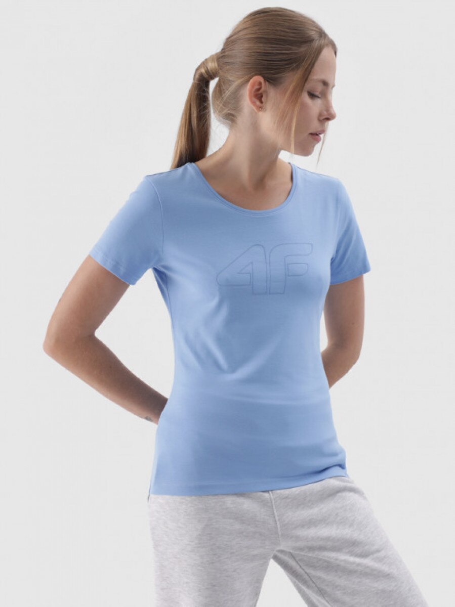 Damski t-shirt z nadrukiem 4F 4FWMM00TTSHF1846 - niebieski