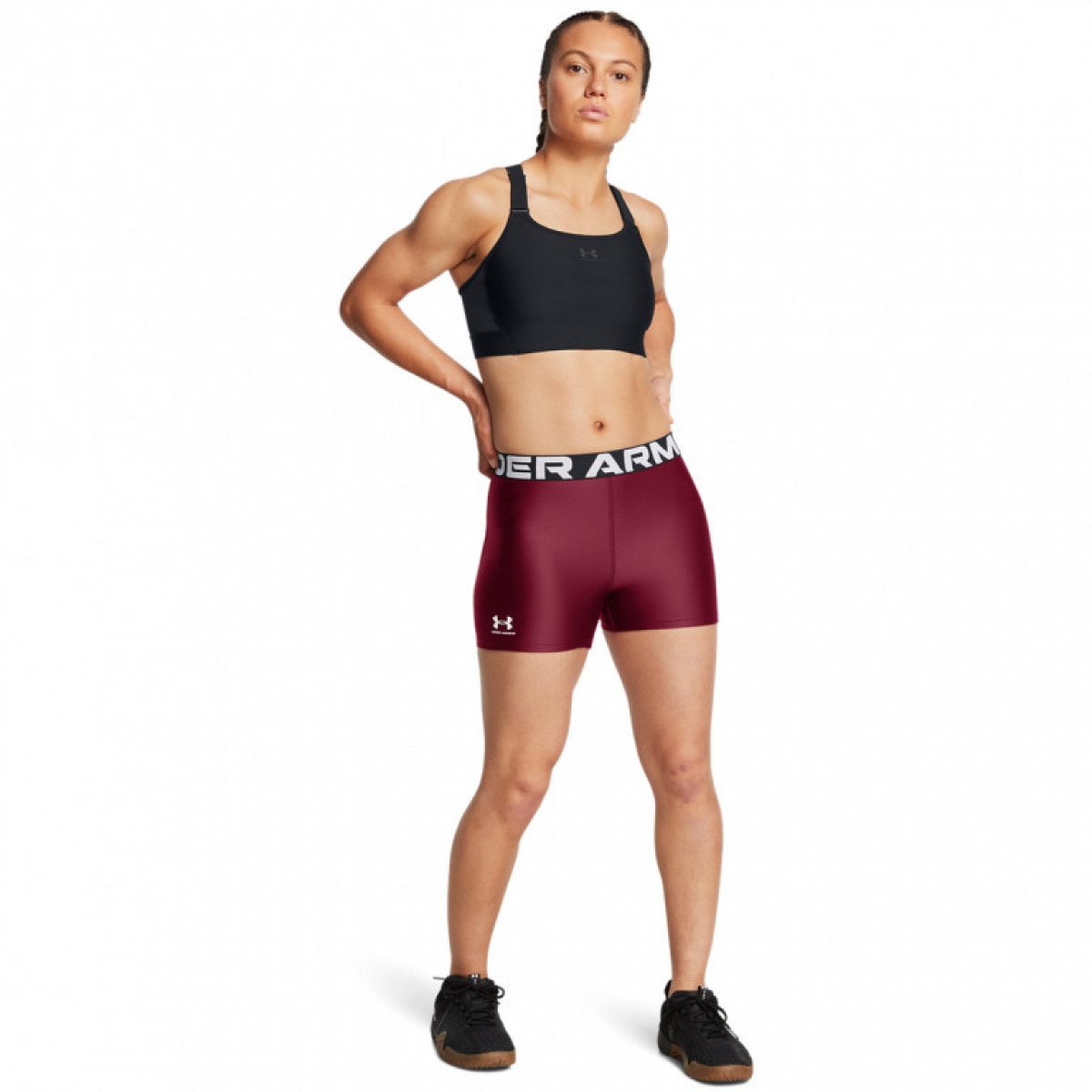 Damskie legginsy krótkie treningowe Under Armour UA Hg Authentics Shorty  - bordowe
