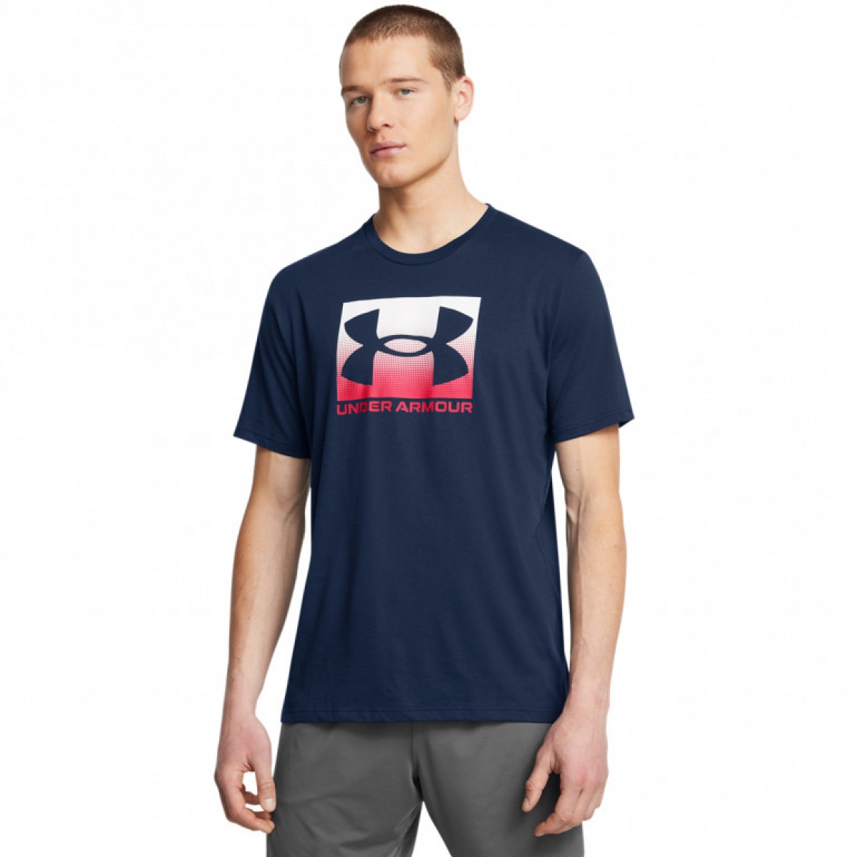 Męski t-shirt z nadrukiem Under Armour UA M Boxed Sports Updated Ss - granatowy