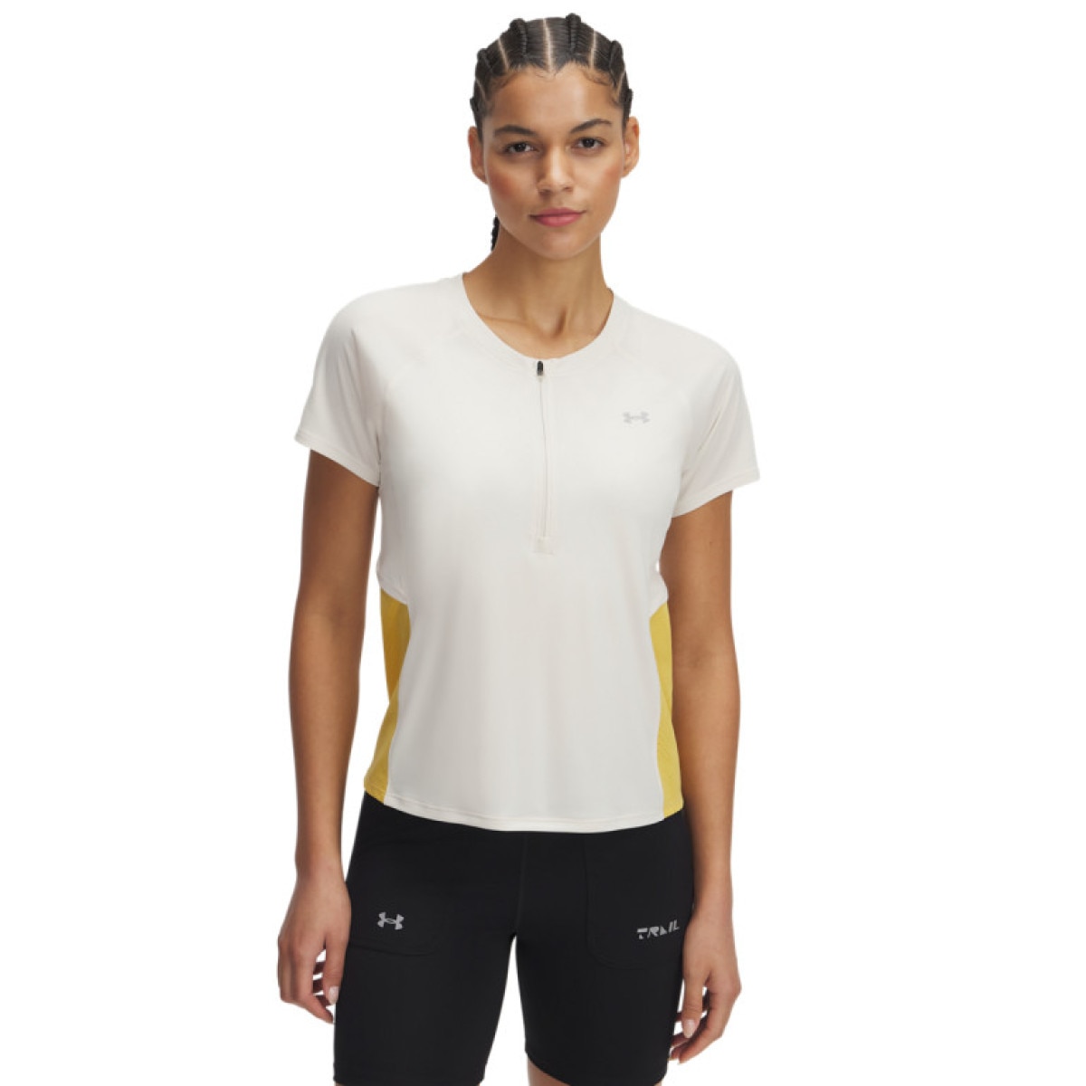 Damska koszulka do biegania Under Armour UA Trail Run Zip SS - beżowa