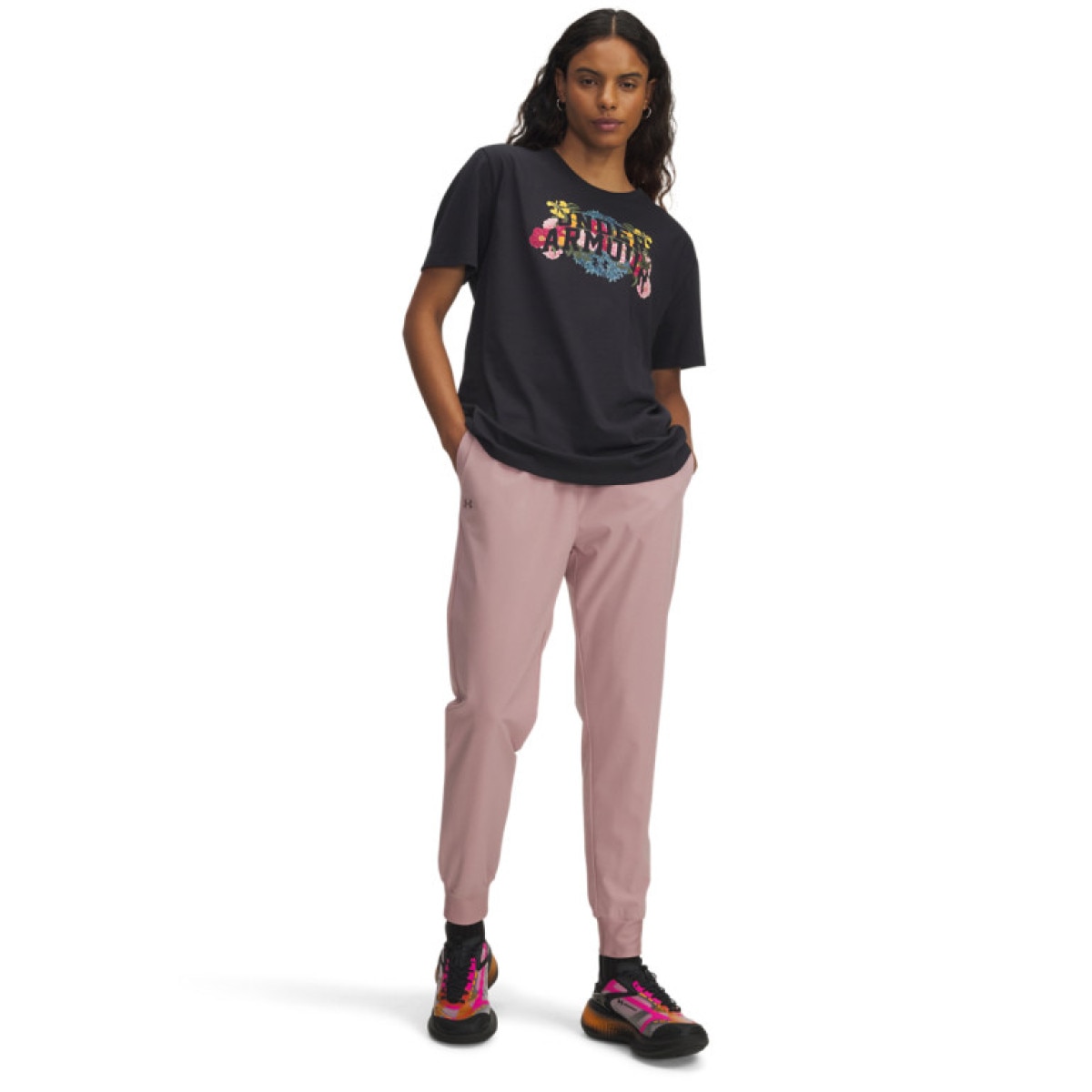 Damskie spodnie treningowe Under Armour Sport High Rise Woven Pant - różowe