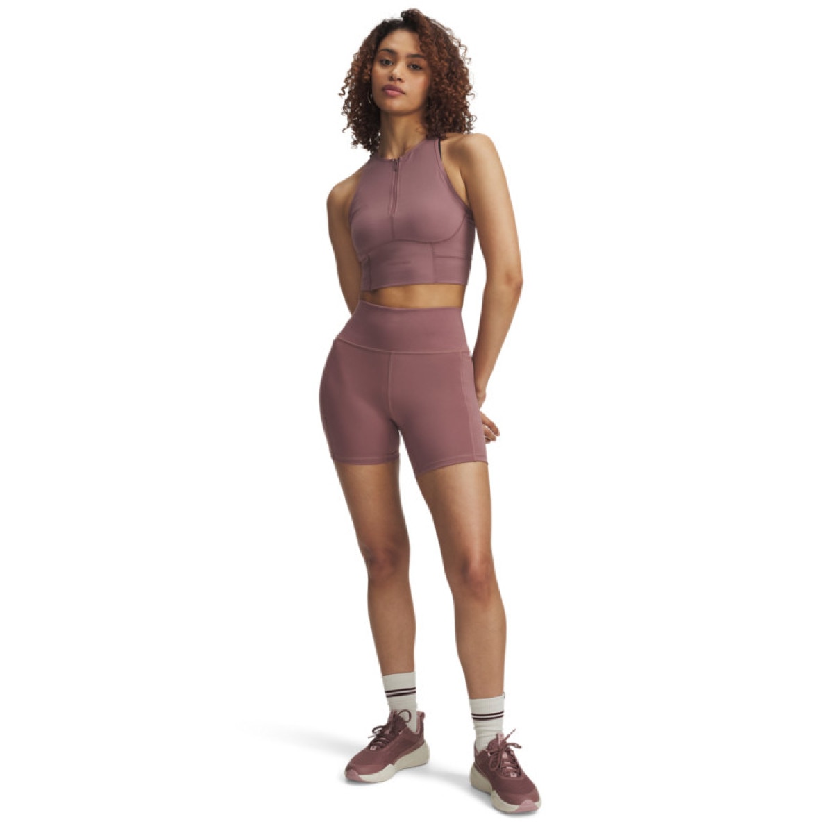 Damskie spodenki treningowe Under Armour Project Rock Middie Short - różowe