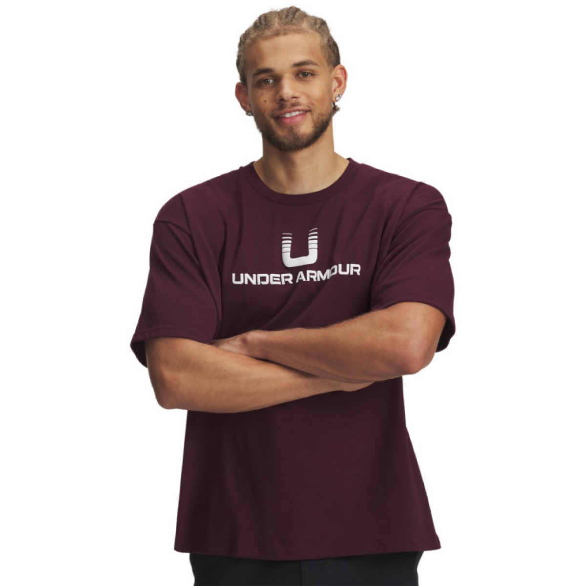 Męski t-shirt z nadrukiem Under Armour UA HWT U LOGO SS - bordowy