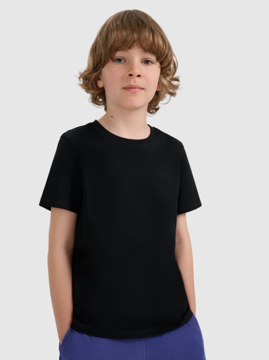 Chłopięcy t-shirt bez nadruku 4F 4FJRMM00TTSHM3254 - czarny