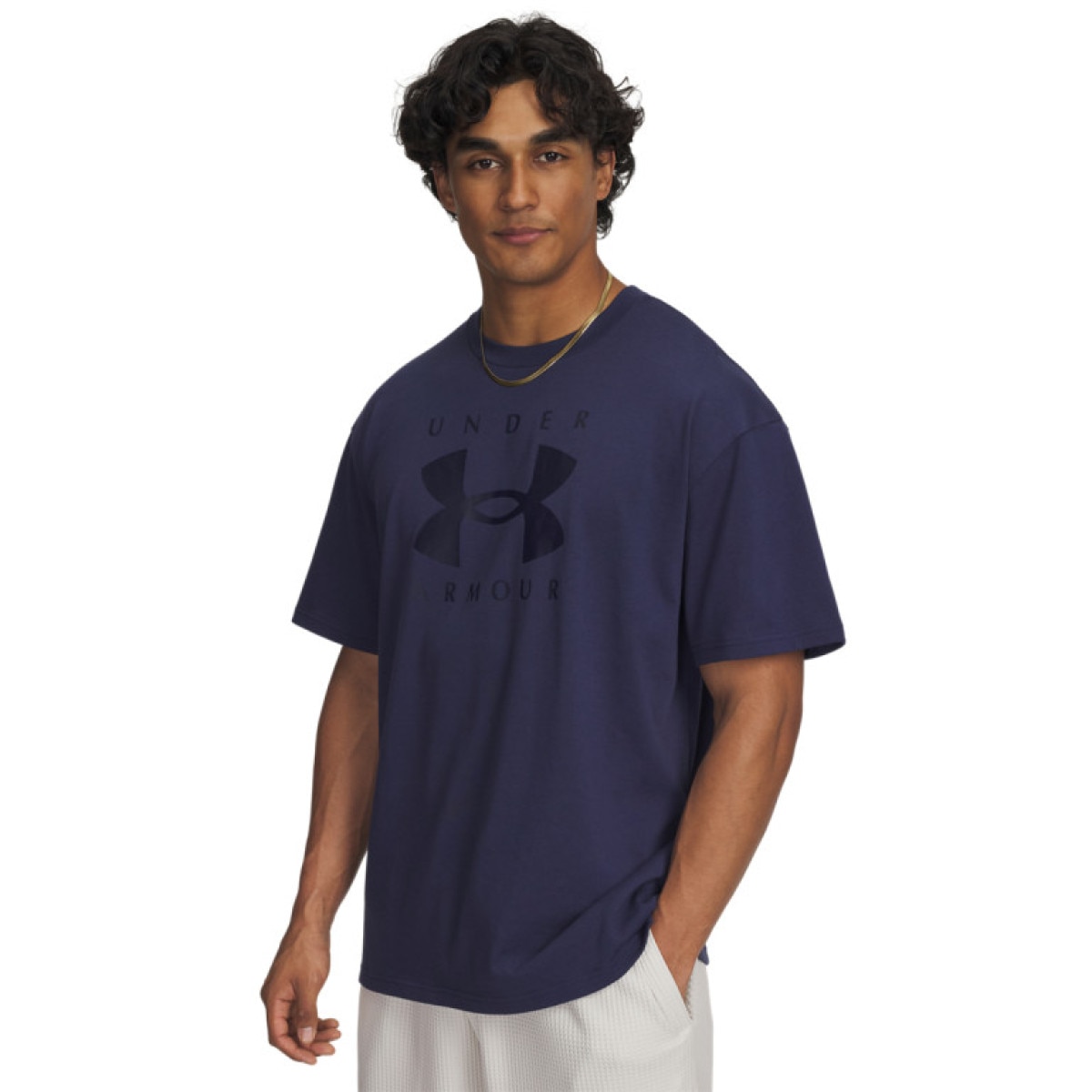 Męski t-shirt z nadrukiem Under Armour UA M Hw Os Branded Ss - granatowy
