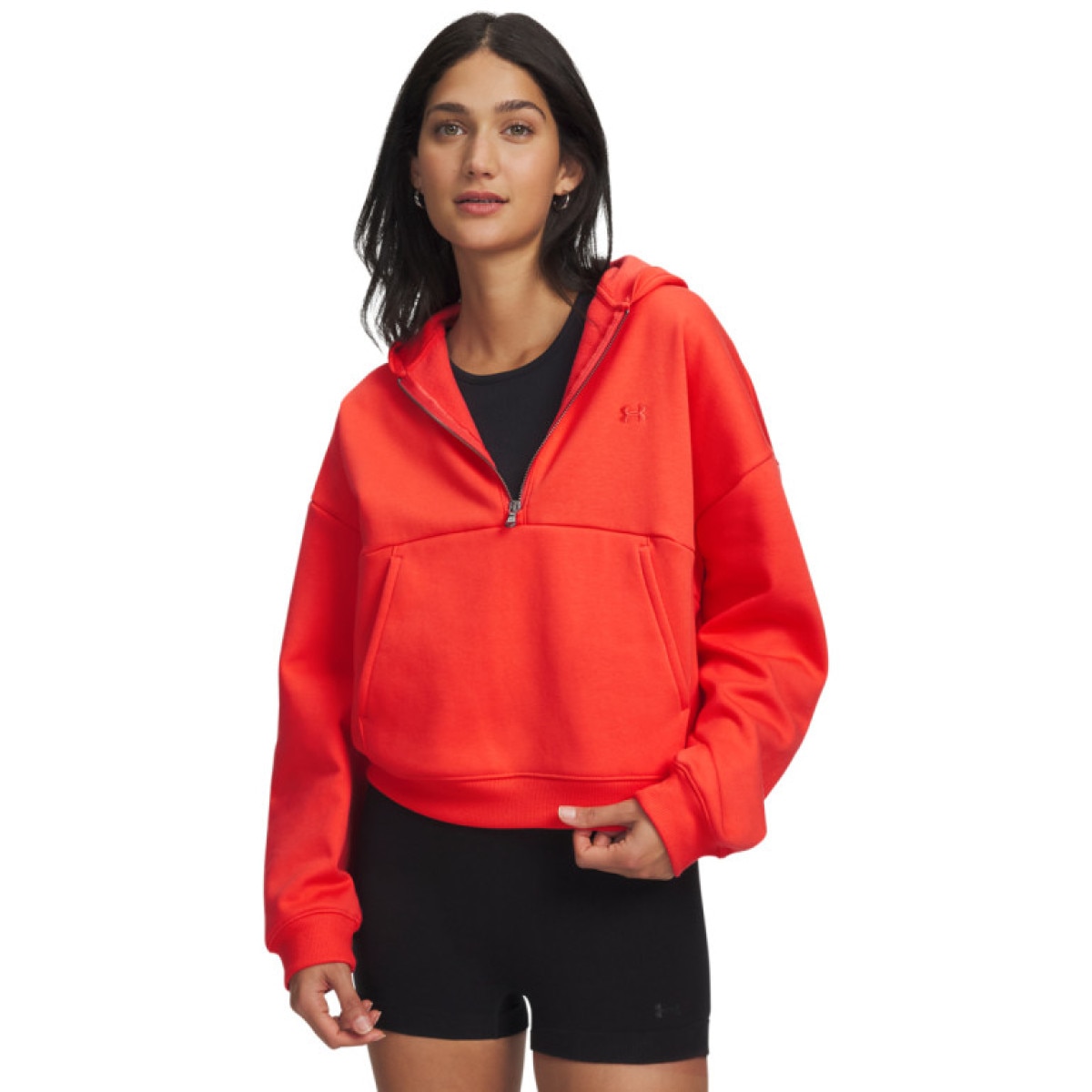 Damska bluza nierozpinana z kapturem Under Armour UA Icon Fleece HZ Hoodie - koralowa