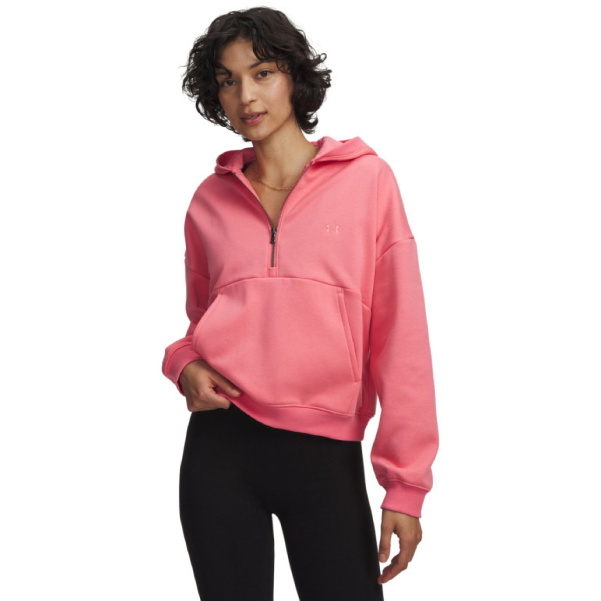 Damska bluza nierozpinana z kapturem Under Armour UA Icon Fleece HZ Hoodie - różowa