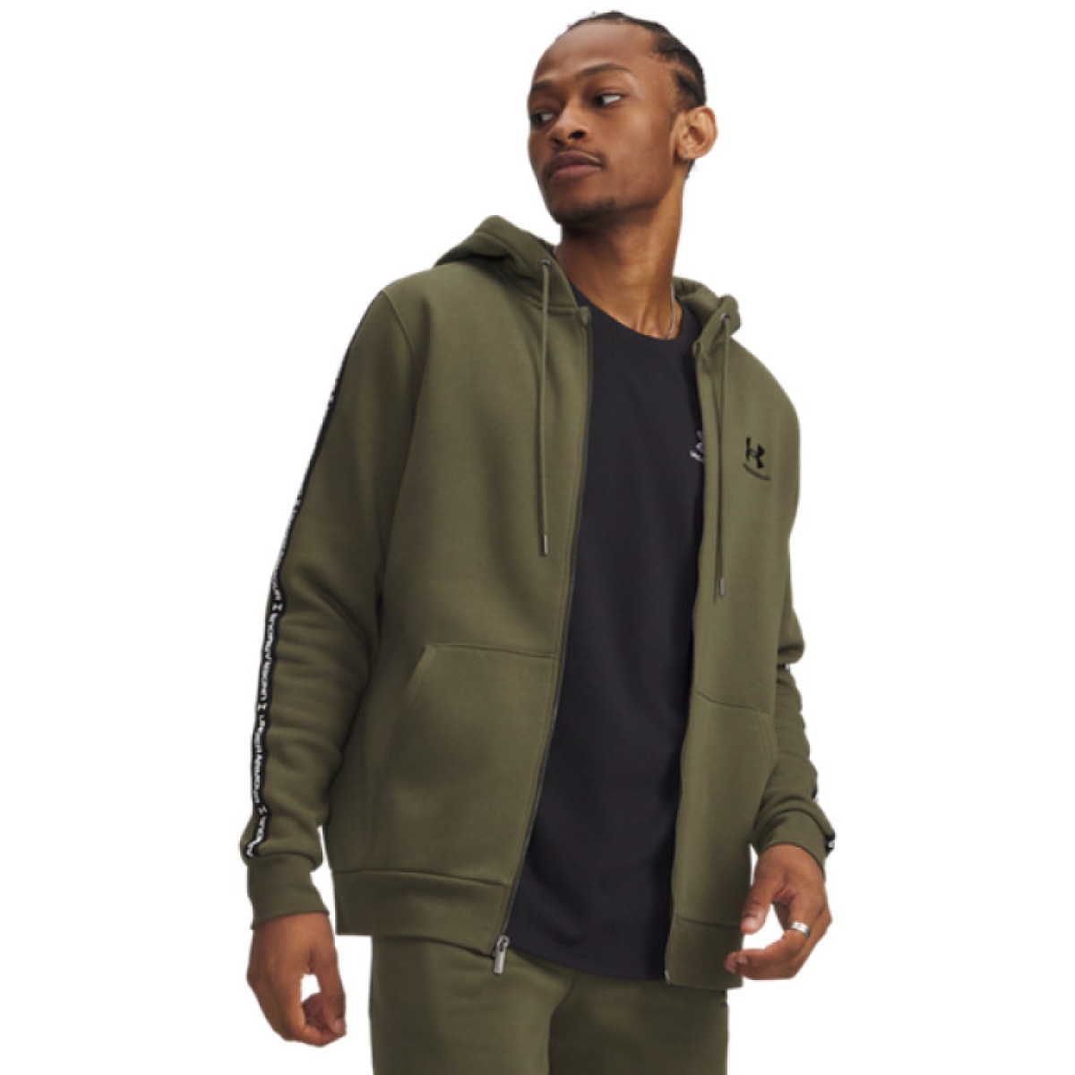 Meska bluza dresowa rozpinana z kapturem Under Armour UA Icon Fleece FZ Taping - oliwkowa