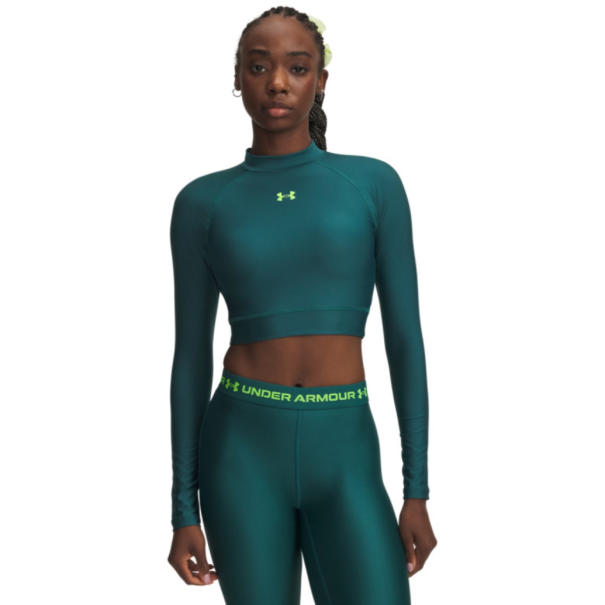 Damski longsleeve treningowy Under Armour HeatGear Crop Mock LS - zielony