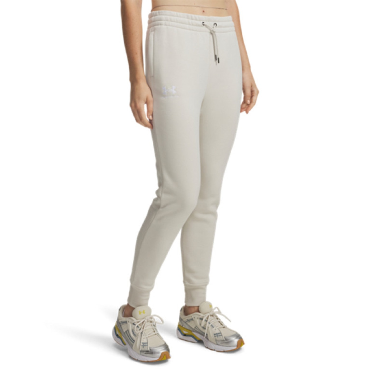 Damskie spodnie dresowe joggery Under Armour UA Icon Fleece - białe
