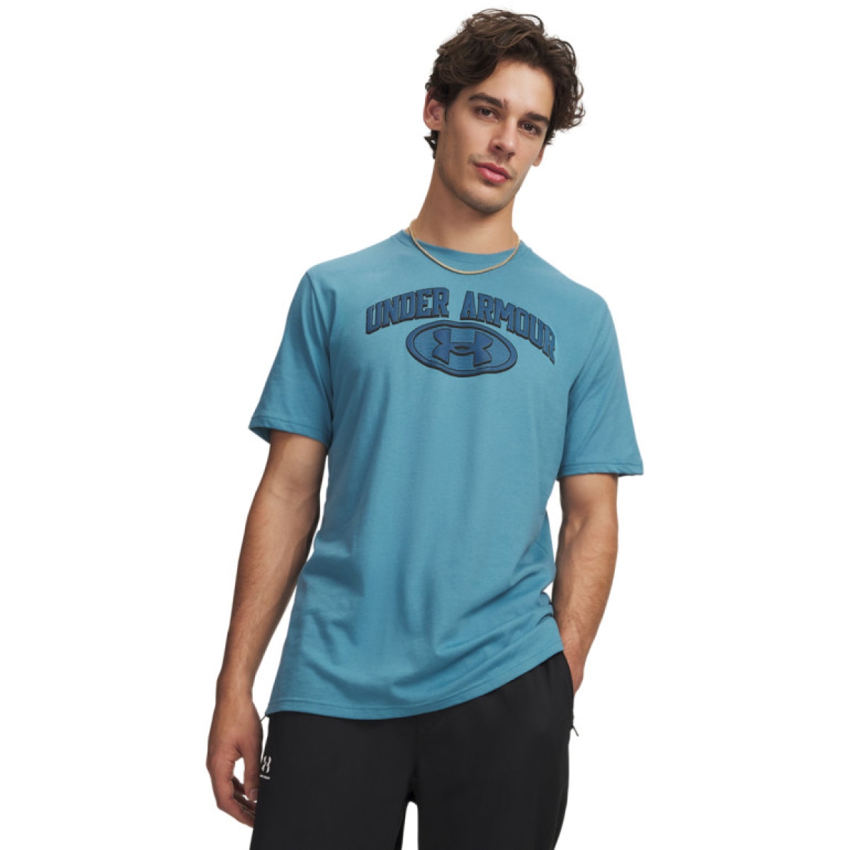 Męski t-shirt z nadrukiem Under Armour UA M WM Locker Tag Short Sleeve - niebieski
