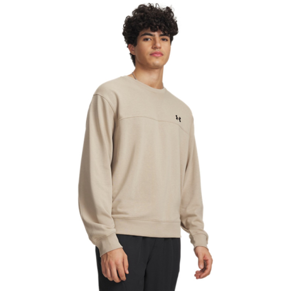 Męska bluza dresowa nierozpinana bez kaptura Under Armour UA Rival LW Crew - khaki