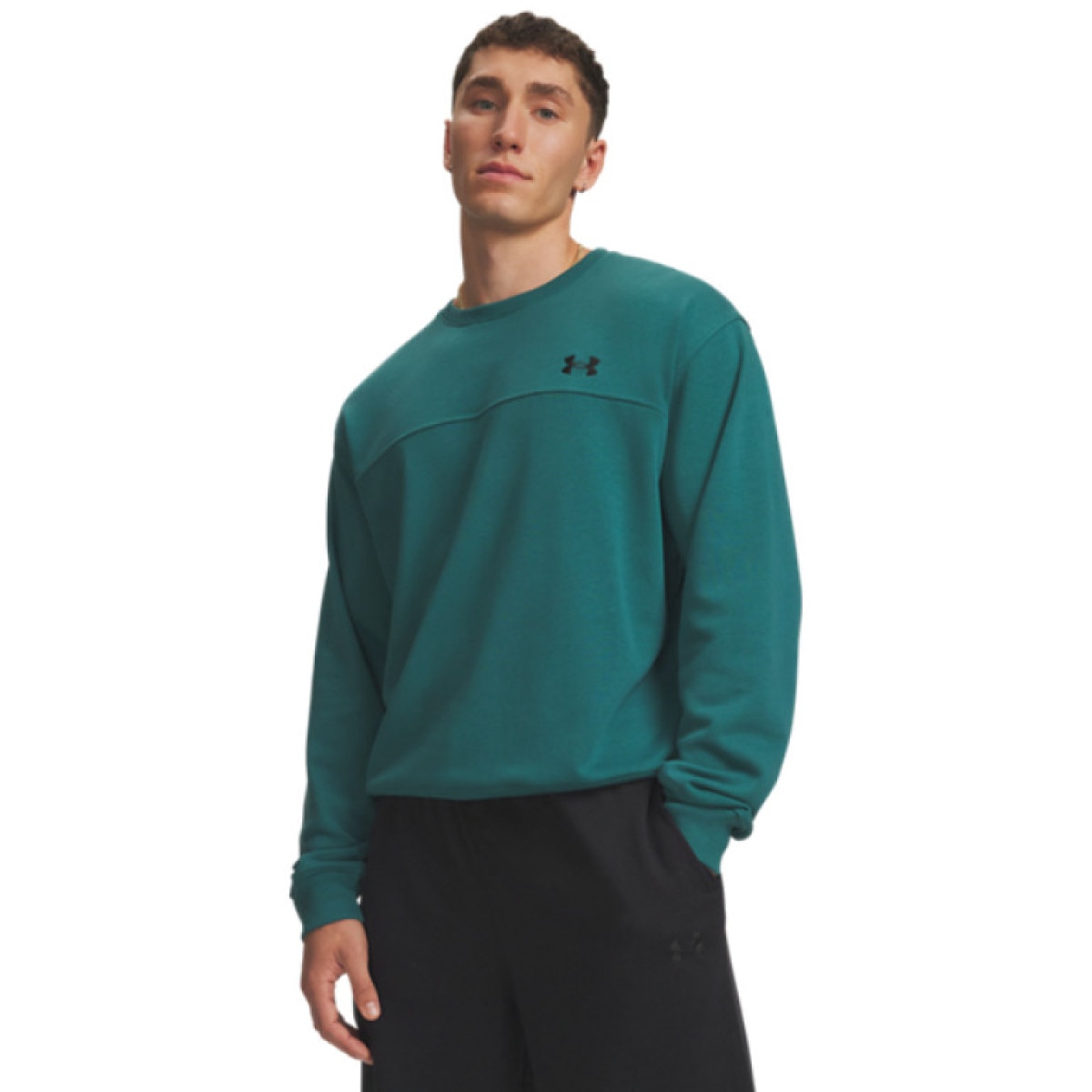 Męska bluza dresowa nierozpinana bez kaptura Under Armour UA Rival LW Crew - zielona