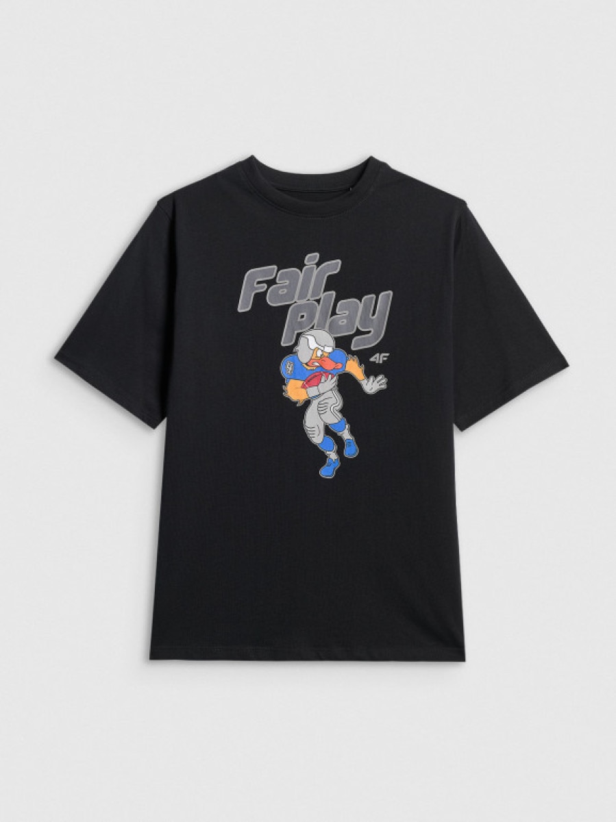 Chłopięcy t-shirt z nadrukiem 4F 4FJWSS26TTSHM3012 - czarny