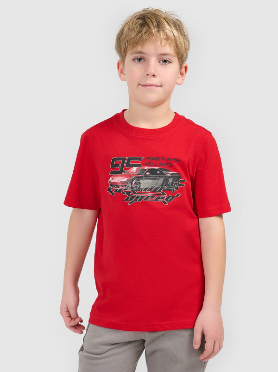 Chłopięcy t-shirt z nadrukiem 4F 4FJRSS26TTSHM3681 - czerwony