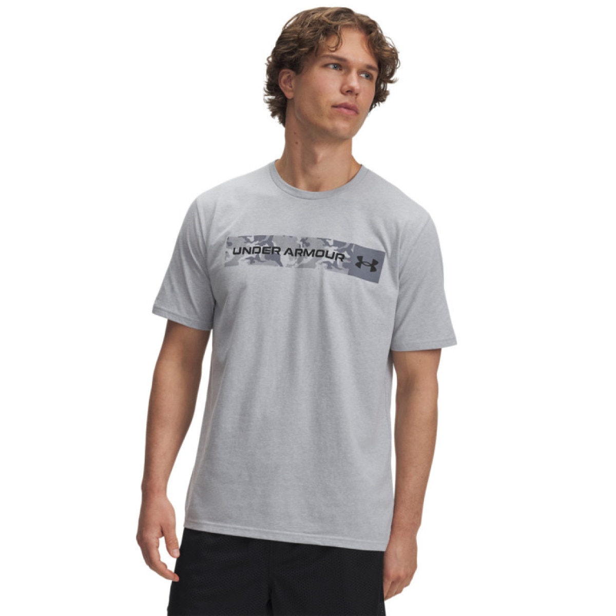 Męski t-shirt z nadrukiem Under Armour UA Camo Chest Stripe SS - szary