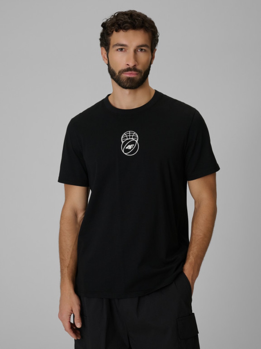 Męski t-shirt z nadrukiem 4F 4FWSS26TTSHM3328 - czarny