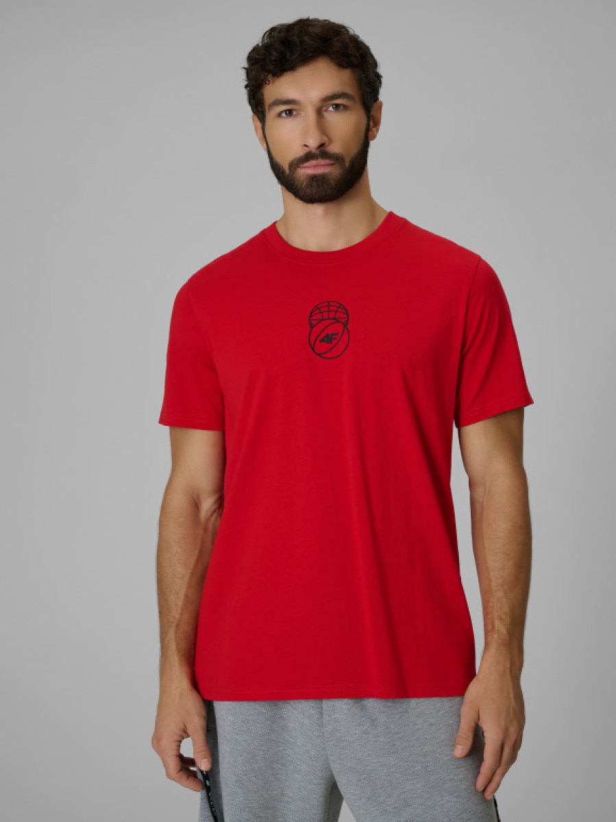 Męski t-shirt z nadrukiem 4F 4FWSS26TTSHM3328 - czerwony