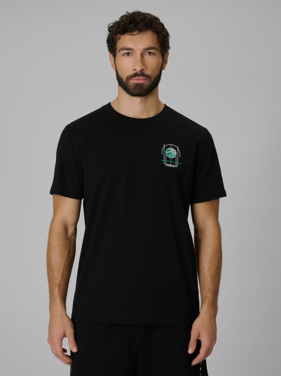 Męski t-shirt z nadrukiem 4F 4FWSS26TTSHM3329 - czarny