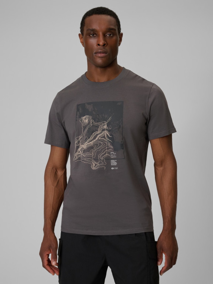 Męski t-shirt z nadrukiem 4F 4FWSS26TTSHM2825 - szary