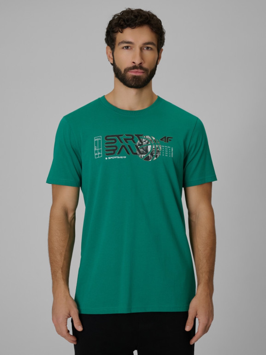 Męski t-shirt z nadrukiem 4F 4FWSS26TTSHM3331 - zielony