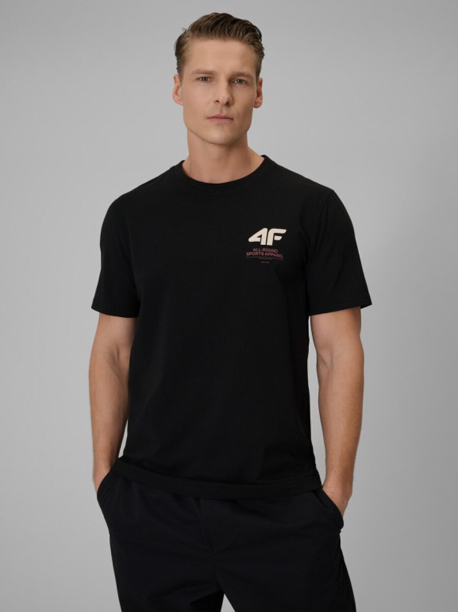 Męski t-shirt z nadrukiem 4F 4FRSS26TTSHM3990 - czarny